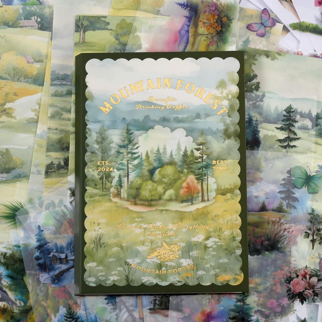 54 Sheets Forest Themed Scrapbook Stickers (Green) 6.7 x 4 x 0.4 inches